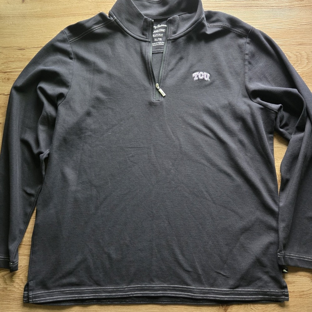Tommy Bahama TCU Horned Frogs IslandZone 1/4 Zip Pullover Men XL Black Supima